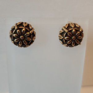 Gold Tone Monet Earrings with Dome Filigree Flower Design, Pierced, Vintage